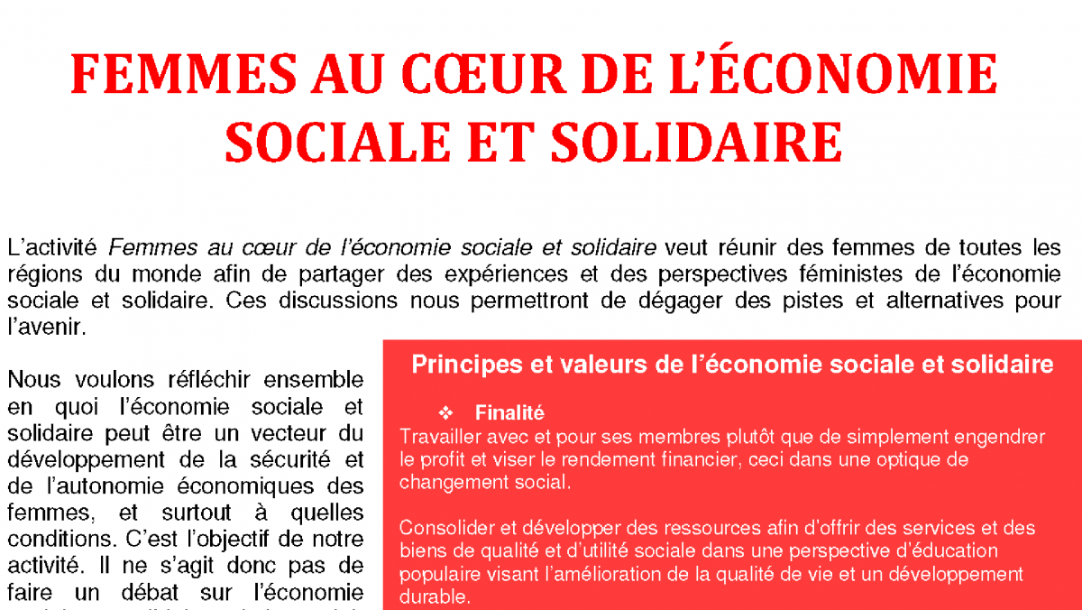 Femmes Au Cœur De Léconomie Sociale Et Solidaire Relais Femmes 