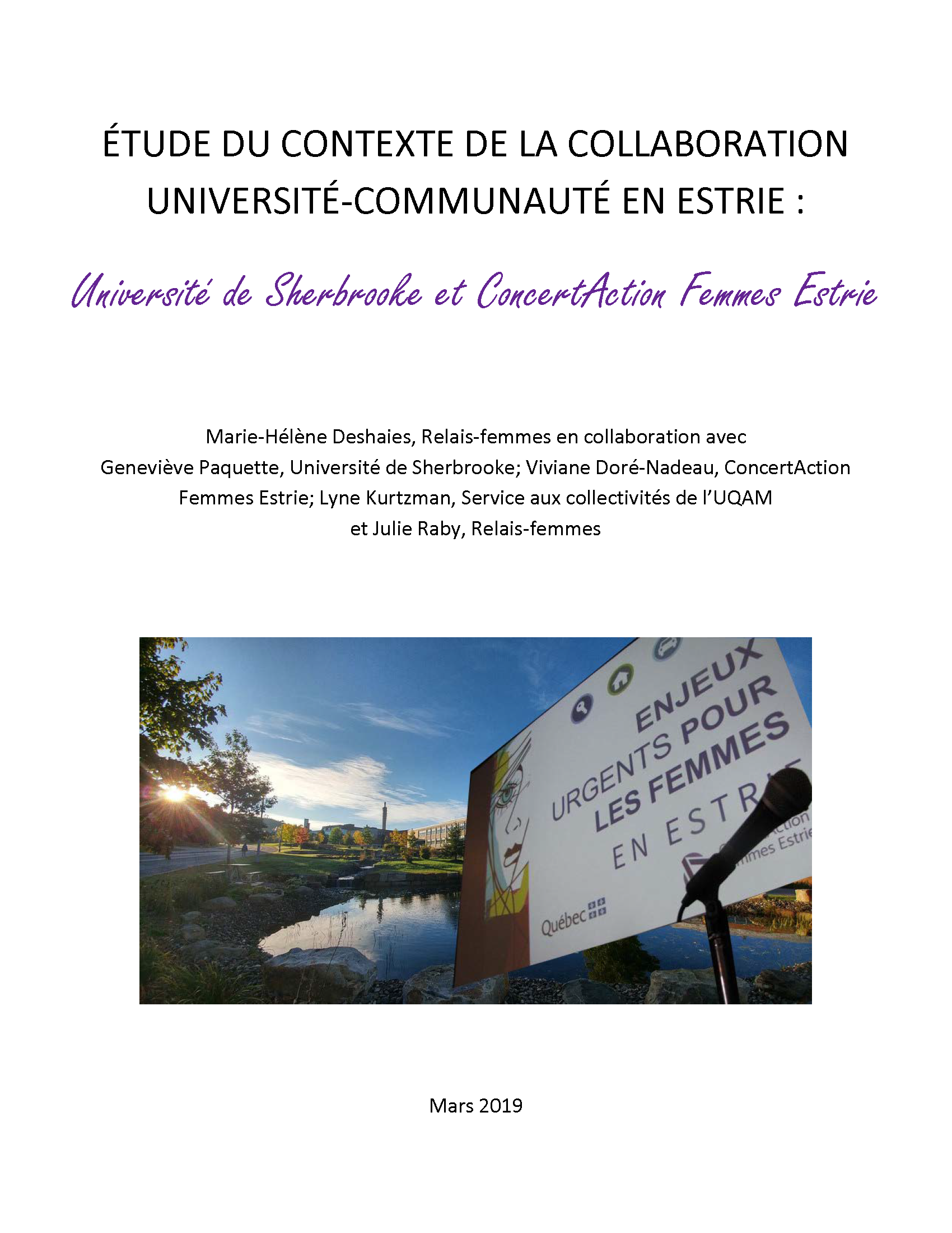 1ère de couverture du rapport : Nouvelles alliances - Étude du contexte de la collaboration université-communauté en Estrie