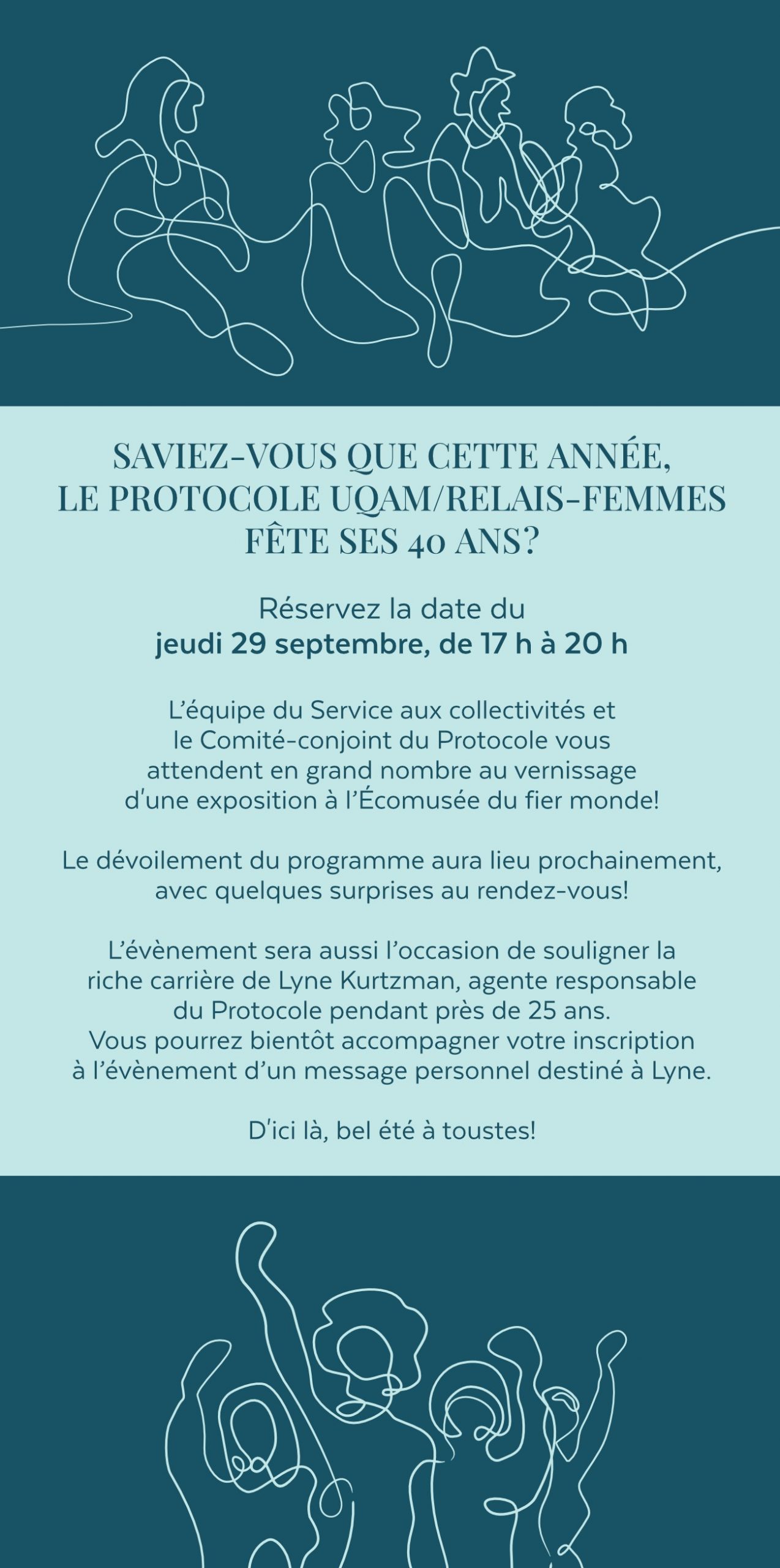 Affiche de l'événement : 40 ans du Protocole UQAM/Relais-femmes